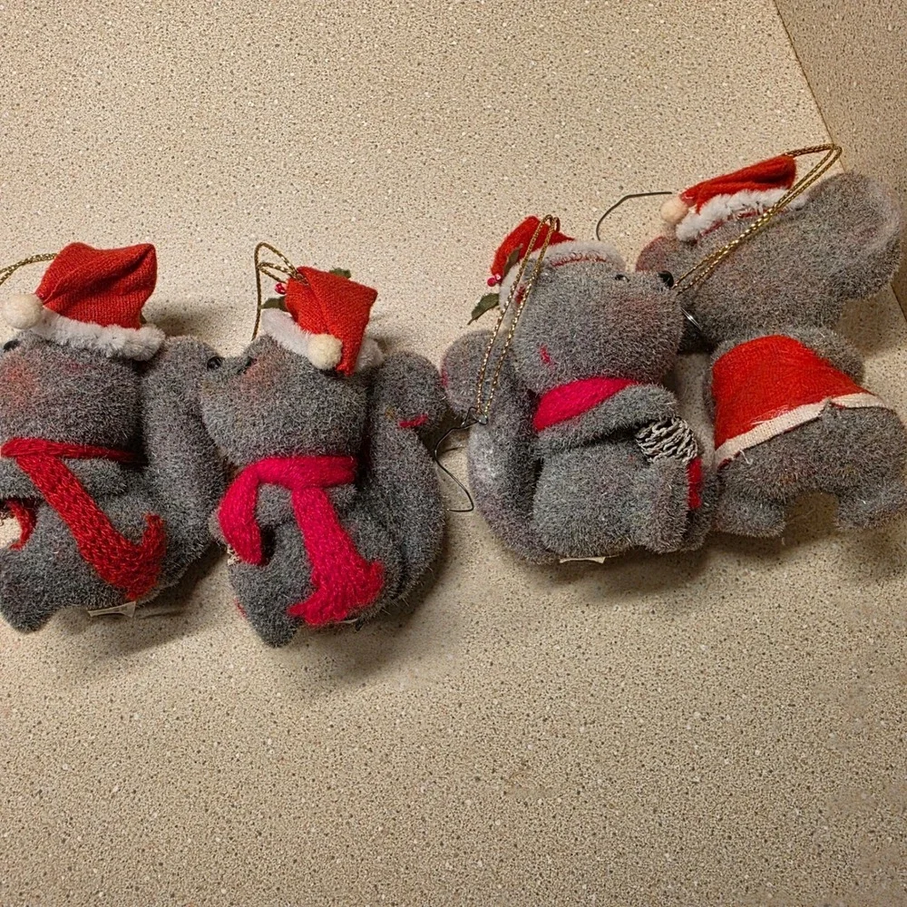 Morgan Inc Scruffy Squirrel Mouse Ornaments Set of 4 Vintage Christmas Decor